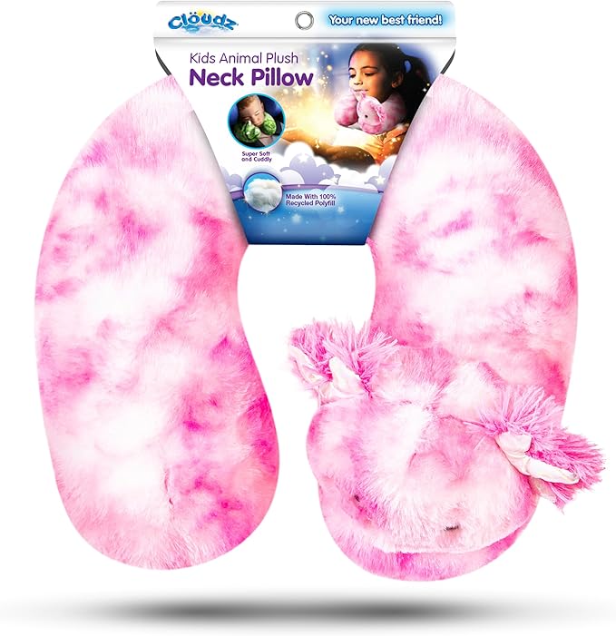 Cloudz Kids Super Soft N' Cuddly Animal Airplane Travel Neck Pillow! Keep Children Comfy and Supported with a Buddy While Traveling or just Resting at Home - Pink Axolotl