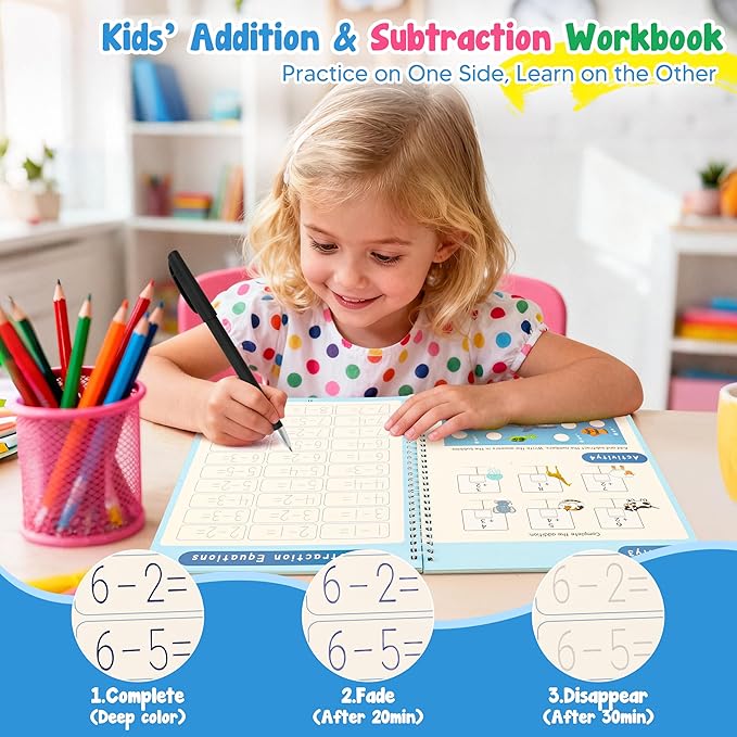AALGO Magic Grooved Handwriting Practice Book for Kids Ages 3–8, Reusable Letter Tracing Book with Disappearing Ink, Preschool Activity Books, 3D Groove Writing for Early Learning & Fine Motor Skills