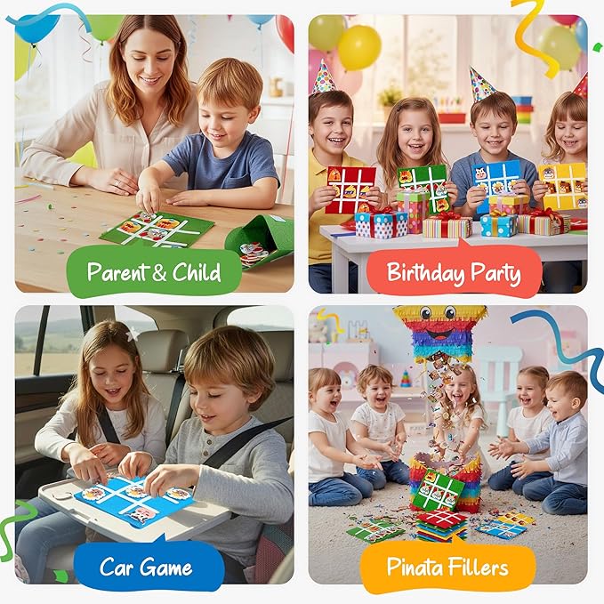 JoyCat 24 Pack Tic Tac Toe Party Favors for Kids, Felt Travel Board Games with Storage Pouch, Classroom Prizes, Goodie Bag Stuffers, Birthday Gifts for Students(Farm)