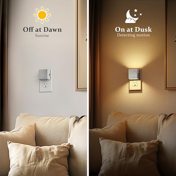 JandCase Night Light,Automatic Night Lights Plug into Wall,Dusk to Dawn,2 Pack Soft White 3000K Brightness Adjustable Nightlight for Kids Bedroom Bathroom Hallway Kitchen