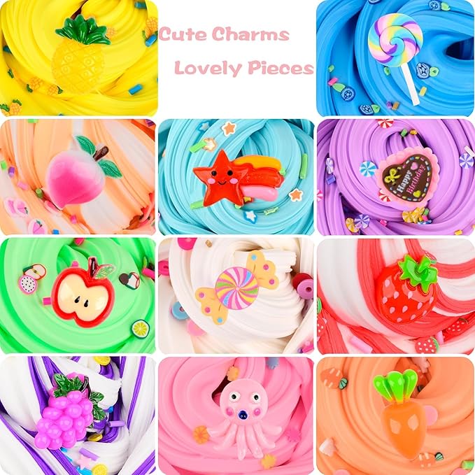 WUJYLY Butter Slime Kit 11 Pack, Scent, Stretchy, and Non-Sticky, with Peach Strawberry, Grape Slime Charms, Stress Relief, Educational Slime, Birthday Gifts Prize Party Favors for Girl Boys Kids 6-12
