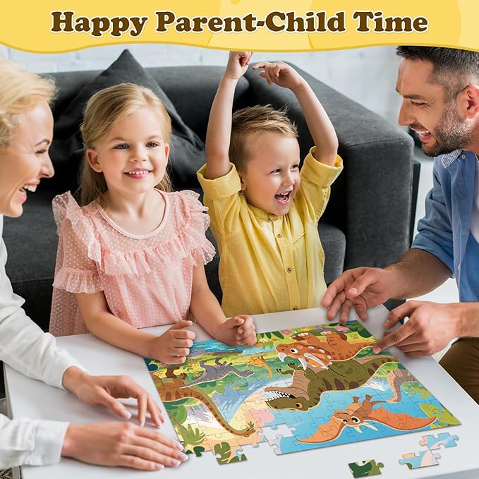 4-Pack 100 Piece Puzzles for Kids Ages 4-6 6-8 8-10, Farms Dinosaurs Seaworld Wildlife Kids Puzzles Ages 3-5 4-6 5-8 8-10, Learning Educational Kid Jigsaw Puzzles Gifts for Girls and Boys (15x10 in)