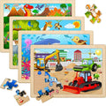 Wooden Puzzles for Kids Ages 4-6, 4 Pack with 24 Pieces Dinosaur, Animal, Ocean, Vehicle Wooden Puzzles for Toddlers Set, Educational & Learning Puzzles, Gifts for 3 4 5 6 Year Old Boys Girls