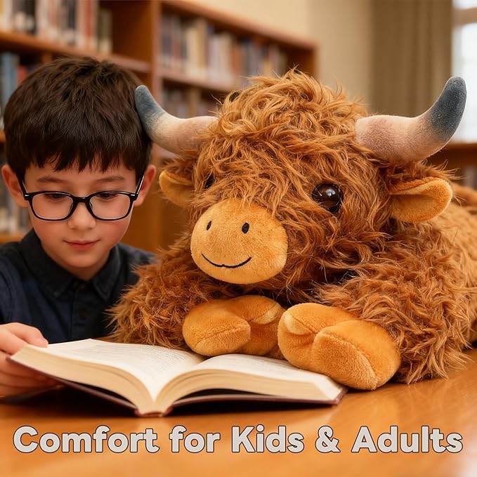 JOD® 4lbs Highland Cow Weighted Stuffed Animals, 22inch Giant Highland Cow Gift Plushie Toy, Cute Stuffed Animal Highland Cattle Plush Pillow Women Adults Kid Bedtime Highland Cattle