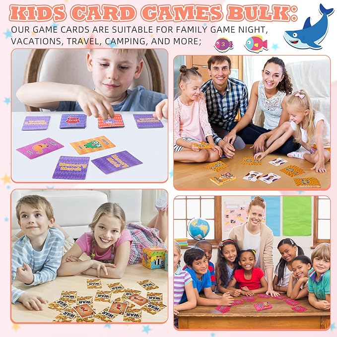 Zubebe 42 Pack Kids Card Games Gifts Bulk Classic Playing Card Game Set for Kids Includes Go Fish, Old Maid, Crazy Eights, Memory Match, Slap Jack, Playing Toy for Party Favors (Vivid)