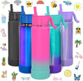 CHILLOUT LIFE 22 oz Kids Insulated Water Bottle for School with Straw Lid Leakproof and Cute Waterproof Stickers, Personalized Stainless Steel Thermos Flask Metal Water Bottle, Frozen Slushy
