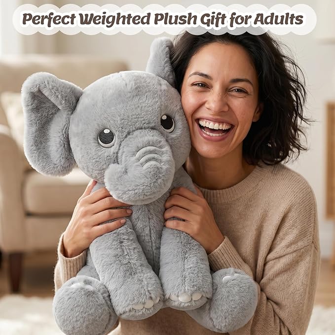 BRICHOEE 5lbs Weighted Elephant Stuffed Animals, 20'' Weighted Comfort Sensory Soothing Plush Toy, Cuddling Calming Cuddle Companion Gifts for Adults & Kids