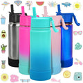 CHILLOUT LIFE 17 oz Kids Insulated Water Bottle for School with Straw Lid Leakproof and Cute Waterproof Stickers, Personalized Stainless Steel Thermos Flask Metal Water Bottle for Girls & Boys