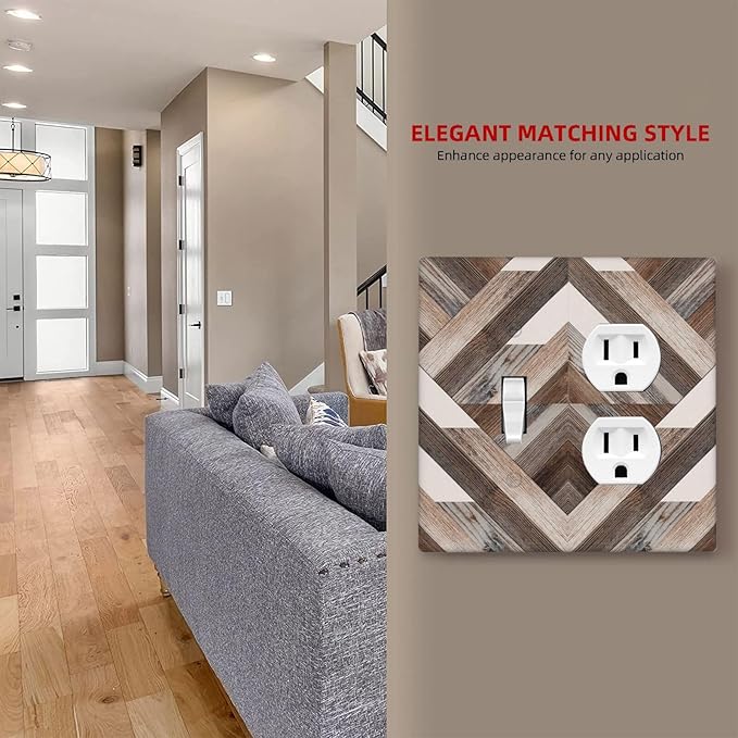 Polygon Collage Abstract Shapes Rustic Wood Panel Print Wallplates 1 Toggle 1 Duplex Switch Plate Electrical GFCI Faceplate Decorative Light Switch Covers for Farmhouse Bedroom Decor