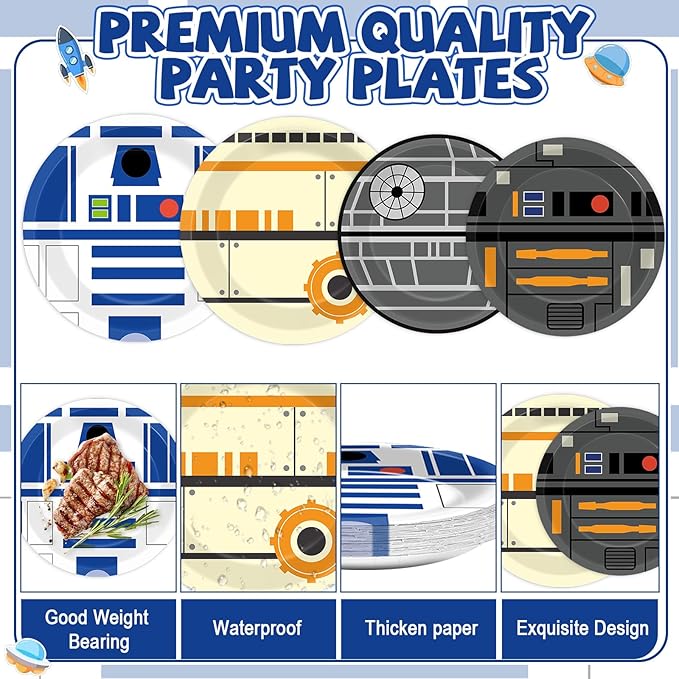 96 Pcs Galaxy War Party Paper Plates and Napkins Galaxy Movie Star Party Decorations Outer Space Disposable Dessert Plates Space Tableware Set Serves 24 Boys Girls Kids Baby Shower Birthday Supplies