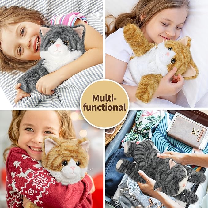 2Pcs Cat Stuffed Animals, Microwavable Stuffed Animal Adorable Fluffy Tabby Cat Plush for Warmth, Heatable Coolable Lavender Scent Cat Plush Toys, Cute Soft Cat Plushies for Kids Adults Girl Boy Gifts
