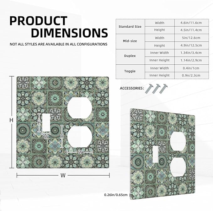 Moroccan Mandala Tile Floral Talavera Tiles Wallplates 1 Toggle 1 Duplex Switch Plate Electrical GFCI Faceplate Decorative Light Switch Covers for Bathroom Kitchen Decor