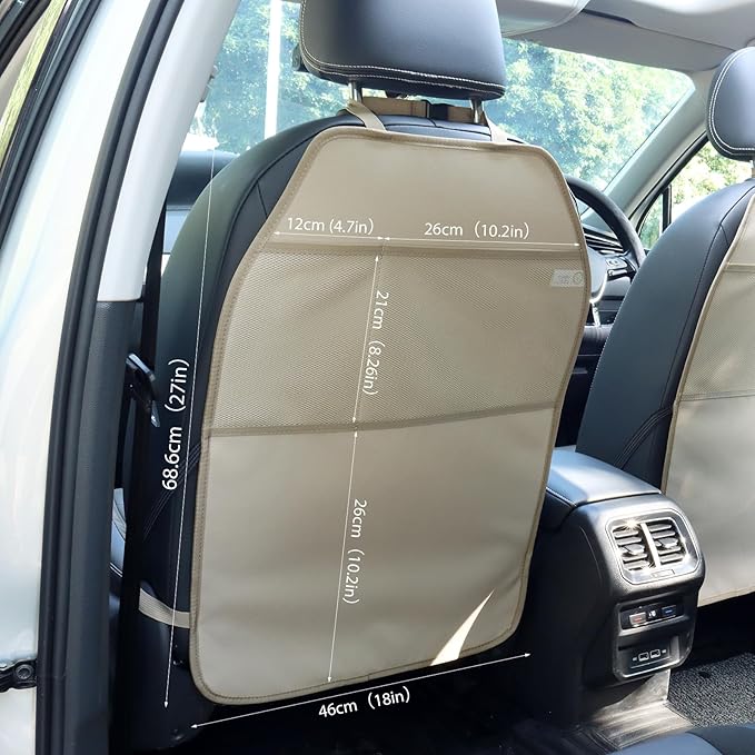 Viaviat Car Seat Protector Large Kick Mat 2 Pack Durable Water Resistant Auto Seat Back Covers with 2 Mesh Pockets Protection Against Dust Mud Scratches (Beige-A, 2-Pack)