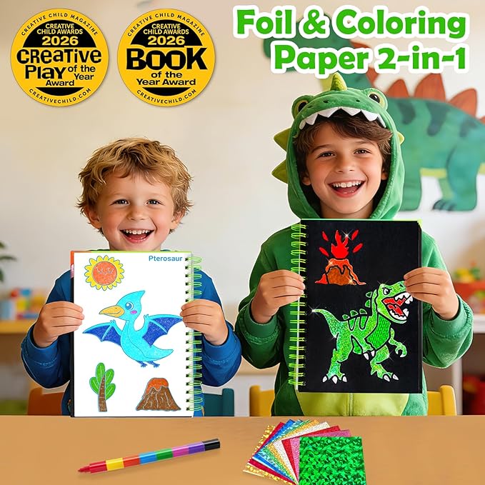 FUNNYB&G Foil Art Crafts for Kids Ages 4-8: Mother's Day 2026, Birthday Gift for Boys, Art and Crafts Supplies, Party Favors, Creative Toys for Boys 4 5 6 7 8 9 Years Old (Dinosaur World)