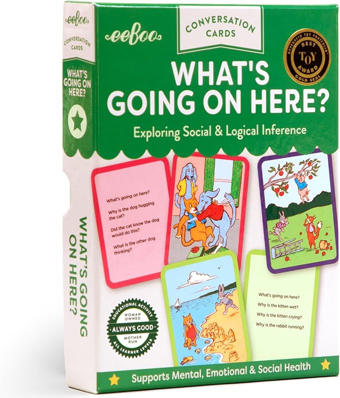 eeBoo: What's Going on Here - 50 Conversation Flashcards, Develops Empathy Through Friendly Illustrations of Social Situations, Develop Social and Emotional Intelligence, for Ages 3 and up