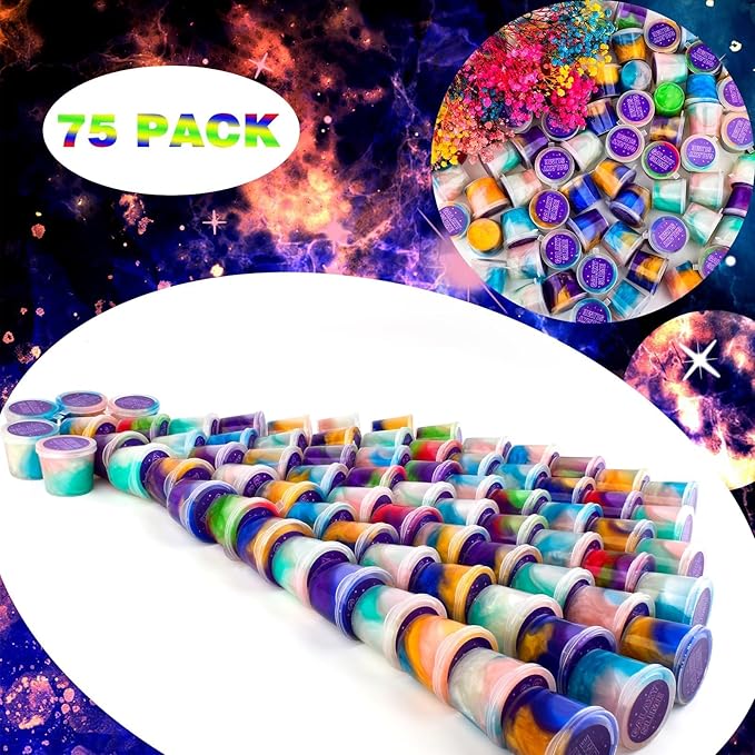 Galaxy Slime Party Favors with 75 Pack Mini Slime kit,Valentines Slime Kit for Classroom Prizes, Christmas Stocking Stuffers, Goodie Bag Stuffers for Kids Boys Girls