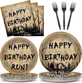 96Pcs Spooky Rustic Alphabet Party Plates and Napkins Retro Scary House Decor Retro Colorful Light Bulbs Paper Dessert Cake Plates Horror Alphabet Tableware Set for Halloween Party Supply 24 Guests