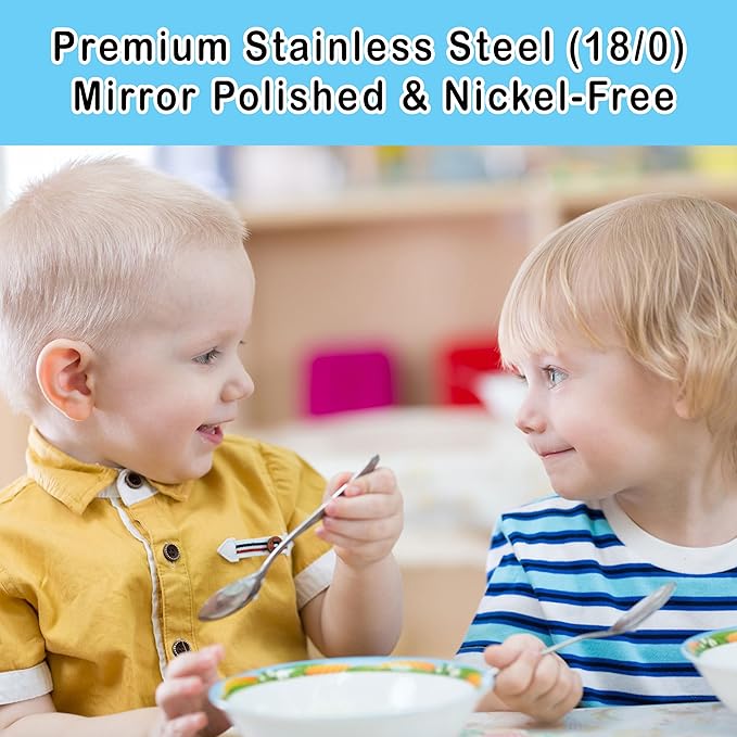 CHILLOUT LIFE Stainless Steel Kids Silverware Set 24 Pieces (2 Pack of 12) - Child and Toddler Safe Flatware - Kids Utensil Set - Metal Kids Cutlery Set (Includes 12 Small Kids Spoons & Kids 12 Forks)