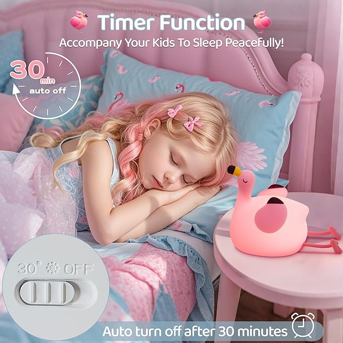 FAMIDUO Flamingo Night Light for Kids,Pink Flamingo Gift, Silicone LED Squishy Animal Lamp,Dimmable/Timer Nursery Nightlight for Baby, Rechargeable Touch Bedside Lamp, Bedroom/Dorm Decor,Girls Gifts