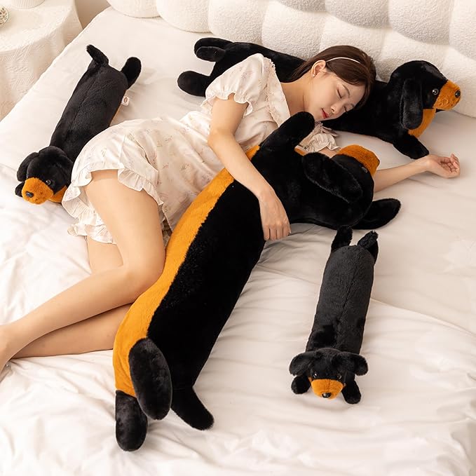 BABOLI Cuddly Dachshund Stuffed Animals Extremely Soft Plush Wiener Dog Pillow Super Cute Doxie Plushie Versatile Gifts for Birthday or Room Decor 27 Inches (M)
