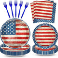 100 Pcs American Flag Party Supplies Set, Serves 25 – Disposable Patriotic Paper Plates, Napkins, and Forks, USA Flag-Themed Tableware for 4th of July, Memorial Day, Veterans Day, Independence Day BBQ