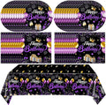 Purple and Black Birthday Decorations,Disposable Party Tableware include Happy Birthday Plates Napkins Tablecloth,for Bday Party Decorations for Women,Girls,Men and Boys,Serves 20