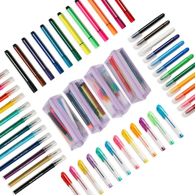 PapaKit Creative Art Coloring Set (Mermaid), Includes Travel Bag, Assorted Washable Marker Set, Glitter Pens & Coloring Pages, Art Supplies Great Gift
