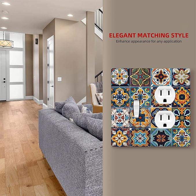 Mexican Talavera Tiles Floral Wallplates 1 Toggle 1 Duplex Switch Plate Electrical GFCI Faceplate Decorative Light Switch Covers for Bathroom Kitchen Decor