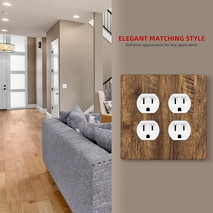 Light Switch Cover Plate Rustic Wood Grain Country Vintage Wooden Board 2 Gang Socket Covers Double Duplex Wallplates Switch Plates and Outlet Covers for Farmhouse Home Decor