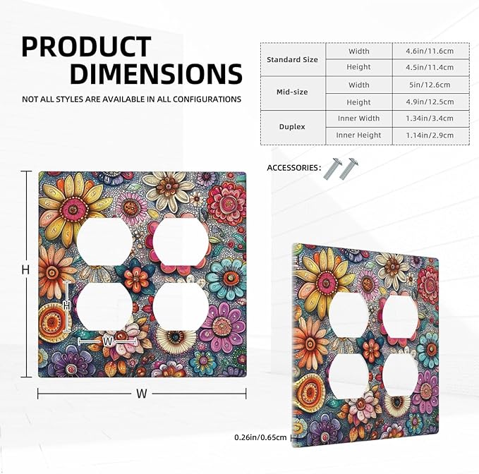 Outlet Covers Colorful Rainbow Pointillisme Flower 2 Gang Double Duplex Decorative Light Switch Covers Electrical Wallplates Socket Faceplate For Bed Room Home Decor
