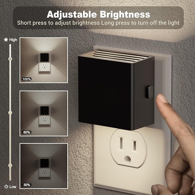 JandCase Night Light, Automatic Night Lights Plug into Wall, 2 Pack Modern Night Lights with Auto Light Sensor, 5000K Brightness Adjustable Nightlight for Kids Bathroom Hallway Kitchen Bedroom Decor