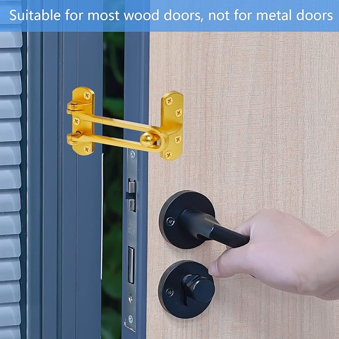 Topbuti Home Security Door Lock, 2 Pack Latch Guard Clasp Front Door Locks for Kids, Home Reinforcement Lock for Swing-in Doors, Hotel Door Latches, Thicken Solid Aluminium Alloy (Brass)