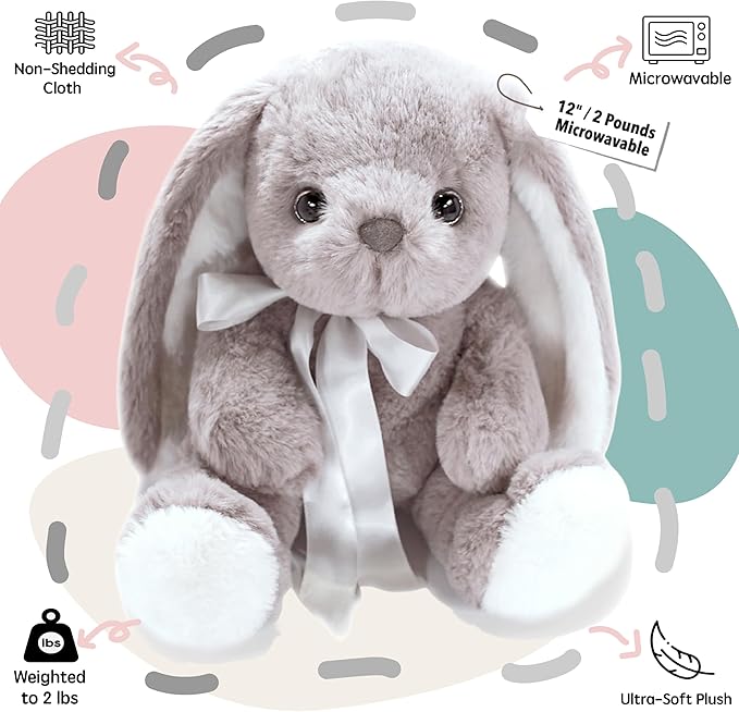 uoozii Warmable Bunny Stuffed Animal - Microwavable 12" | 2 Pounds Unscented Weighted Stuffed Animals Non-Shedding Bunny Plush Coolable & Heatable Warm Gifts for Kids & Adults