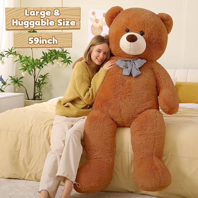 Toys Studio 5 Feet Teddy Bear, 59'' Giant Big Bear Stuffed Animal Lifesize Bear for Baby Shower Centerpieces, Large Plush Toy for Kids Girls Valentine's Day Christmas Birthday, Brown