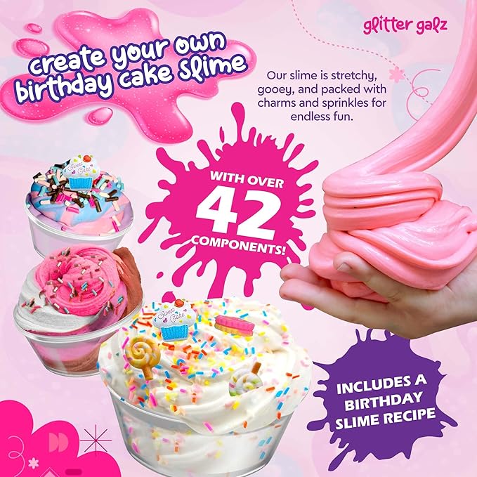 Slime Kit | Glitter Galz Birthday Gifts for Girls Ages 6+ | DIY Make Your own Slime Birthday Party 42 Mix-ins | Arts and Crafts | Slime-Making kit | Slime Activator | Sensory Gifts for Teens