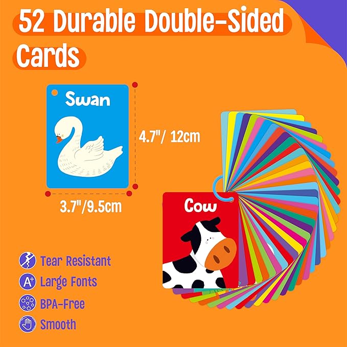 52 PCS Word Flashcards, 52 CVC Words & 52 CVCC, CCVC Words Double-Sided Cards with 2 Rings, Vocabulary Phonics Learning, Educational Tool for Preschool, Kindergarten, Toddlers