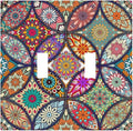 Boho Floral Pretty Colorful Mandala Flowers Decorative Switch Plates 2 Gang Double Toggle Outlet Light Switch Cover Wall Plate Electrical Faceplate for Bedroom Living Room Decor