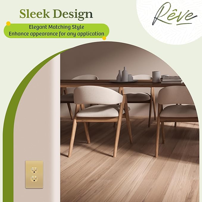 TG Mid-Size Screwless Duplex Wall Plate, Child Safe Receptacle Outlet Cover, Medium Size 1-Gang 4.88" H x 3.11" L, Polycarbonate Thermoplastic, UL Listed, SP-MS1-GD, Gold (1 Pack)