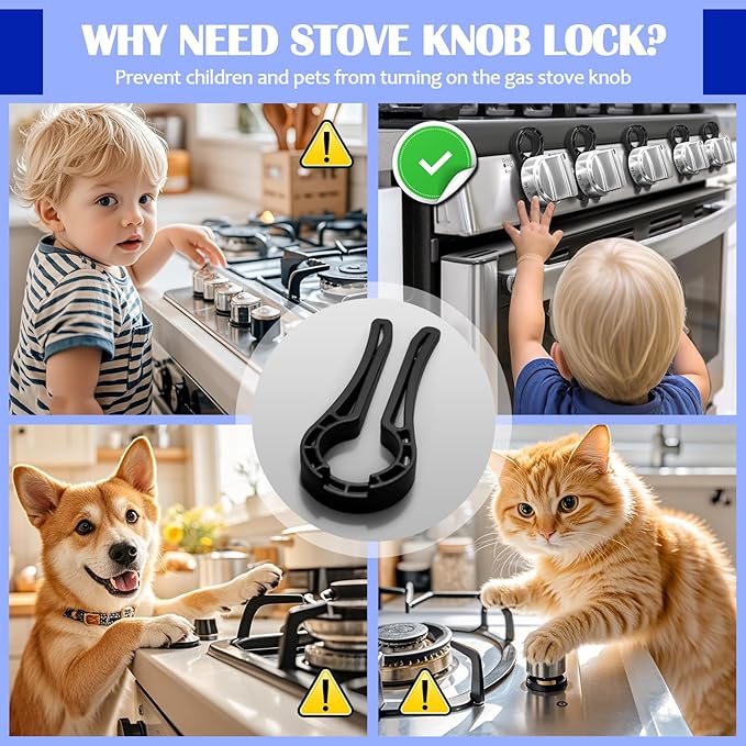 Gas Stove Knob Locks, Stove Knob Safety Covers for Child, Prevent Kids Pets from Turning on Stoves - Black-5 Pack