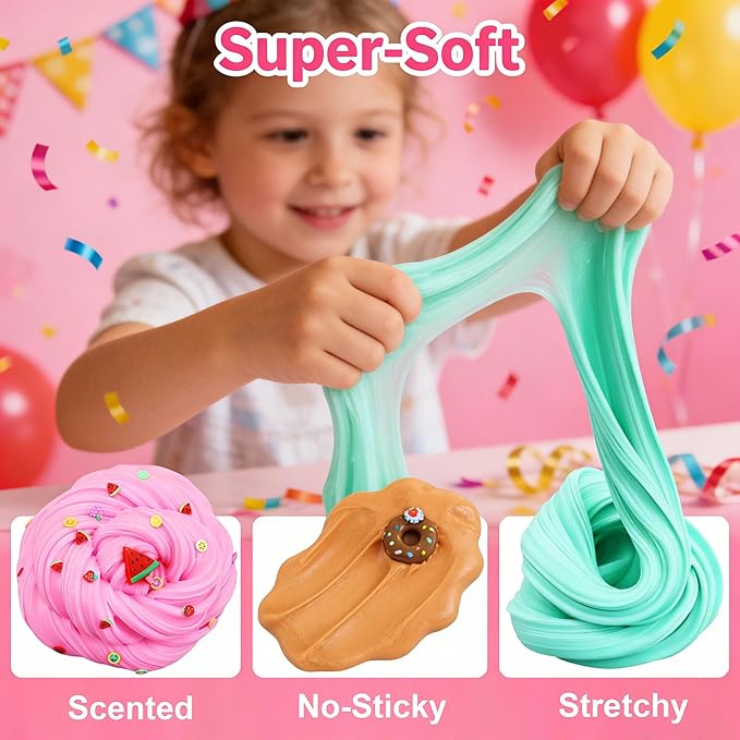 6 Pack Butter Slime Kit,Super Soft Stretchy Non-Sticky, Birthday Gifts for Girls and Boys, Stress Relief Toy