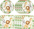 40PCS Jungle Safari Birthday Decorations Disposable Tableware Set Safari Jungle Themed Party Dessert Plates, Napkins Baby Shower Animal Birthday Party Decorations for Boys Girls