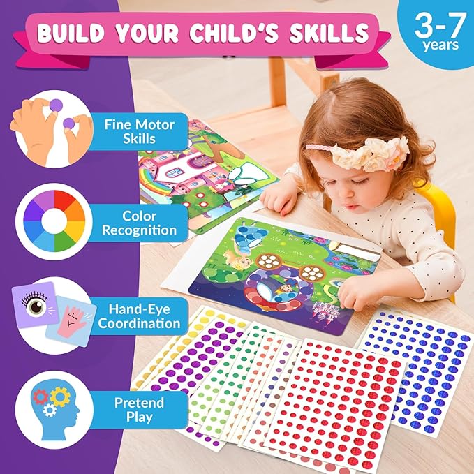 Dot Art Activity - Unicorn & Princess Sticker Kit, Toddler Art & Craft Supplies for Kids, Birthday Gifts for Boys & Girls Ages 3, 4, 5, 6, 7 Year Old - Kids Travel Toys, Airplane Must Have