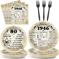 CHUNNIN 96Pcs 80th Birthday Plates and Napkins Back in 1946 Party Decorations Vintage 80 Year Old Party Dessert Plates 1946 Birthday Tableware for 24 Guests 80th Theme Men Woman Bday Parties Supplies