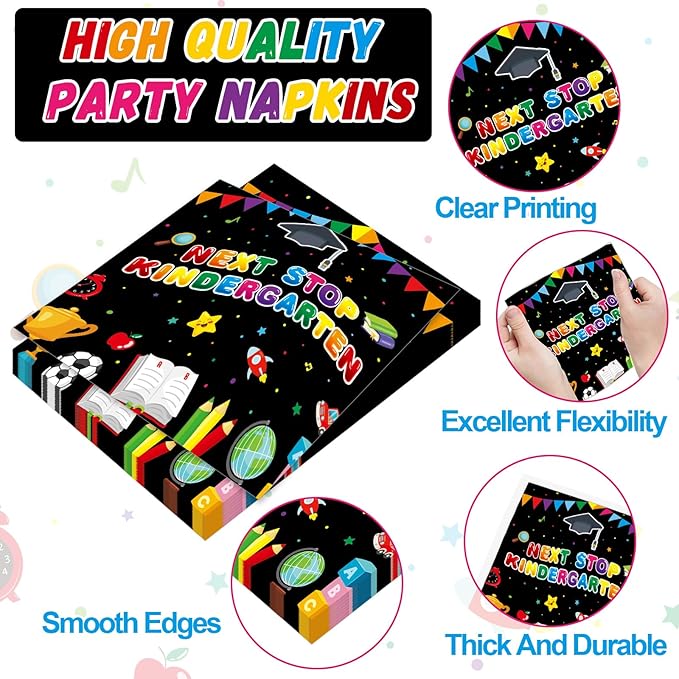 96Pcs Preschool Graduation Plates and Napkins, Next Stop Kindergarten Party Supplies Prek Graduation Themed Dessert Disposable Plates Tableware set for 24 Guests Party Decorations