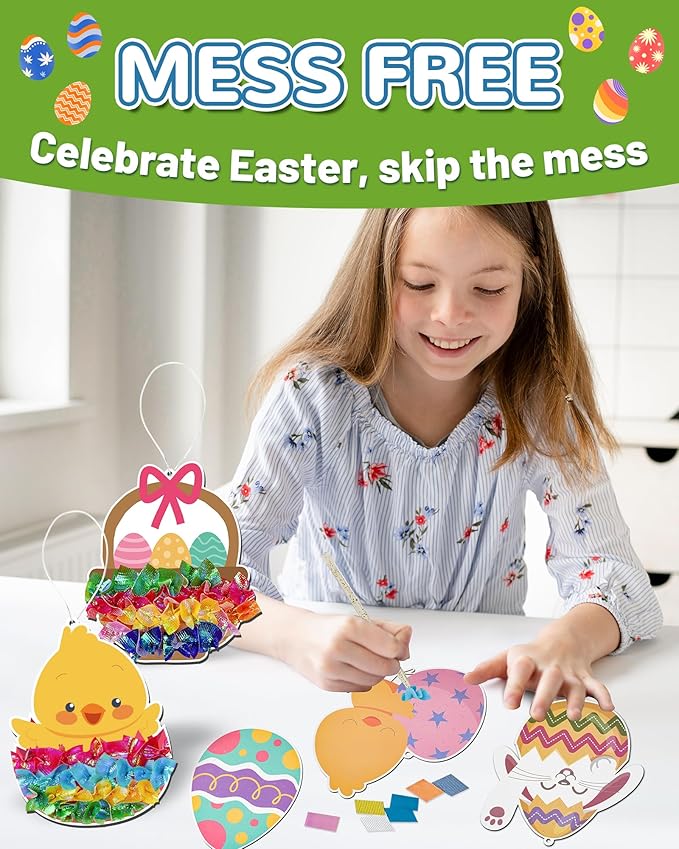 ATFUNSHOP 10 Packs Poke in Crafts Art Easter Basket Stuffers, Mess Free Kids Paper Activites, Easter Gifts for Boys and Girls 4 5 6 7 8 9 Years Old, DIY Eggs & Bunny Toys