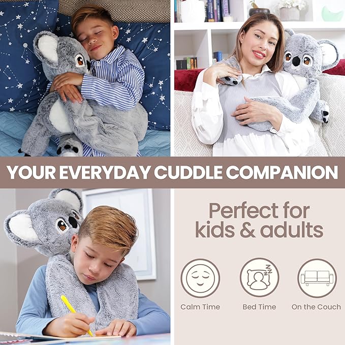 Huggle Healers Weighted Stuffed Animals for Adults, Teens and Kids - 36 Inch Long Plush Arms Grey Stuffed Animal for Hugs - 4.5lb Koala Plushies - Noa Koala