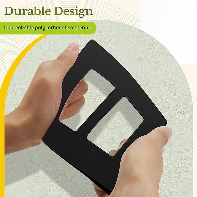 TG Screwless Decorator Wall Plates Child Safe Outlet Covers, Size 2-Gang 4.50" H x 4.55” L, Unbreakable Polycarbonate Thermoplastic, UL Listed, Glossy, Black (1 Pack)