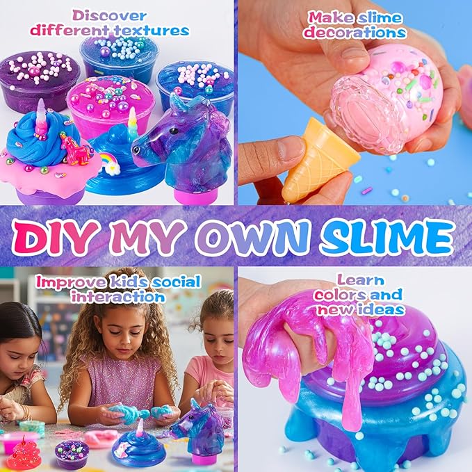 ZOnFRTO Mini Unicorn Slime Kit for Girls - Glimmer Crunchy, Butter, and Galaxy Slime for Kids 6-12 - Party Favors for Children