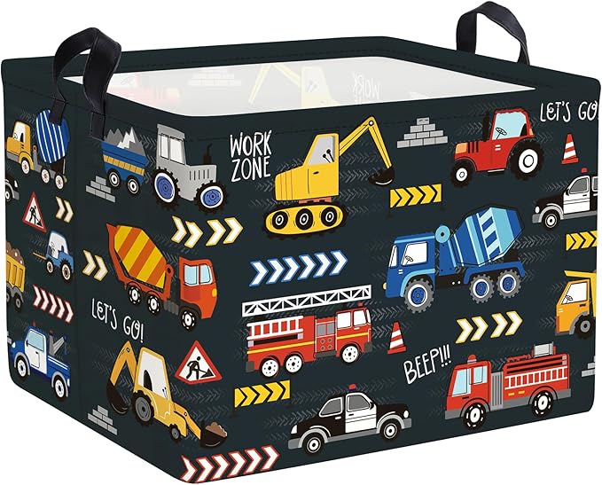 Clastyle City Car Baby Laundry Hamper Kid Storage Basket Boy Gift Toy Box Collapsible Clothes Organizer Nursery Bin for Bedroom,Fire Truck,40 * 30 * 30 cm