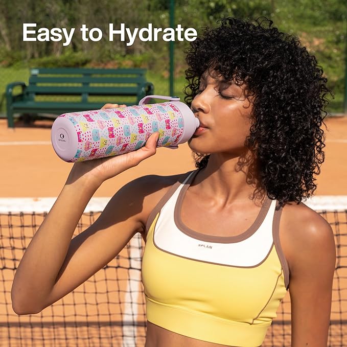 ENCOOL Insulated Water Bottle with Straw Stainless Steel Water Bottle, Leak-Proof, BPA-Free, Double Wall Vacuum Keeps Cold for 24 Hours for Sports, Travel, School (26 oz, Macaron Cat)